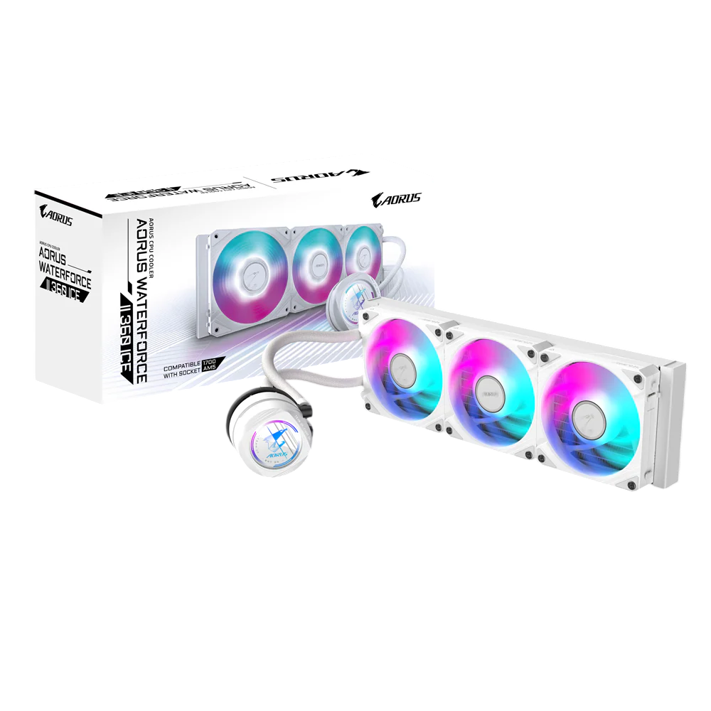 GIGABYTE AORUS WATERFORCE II 360 ARGB AIO Liquid CPU Cooler – 360mm White with High Performance Cooling