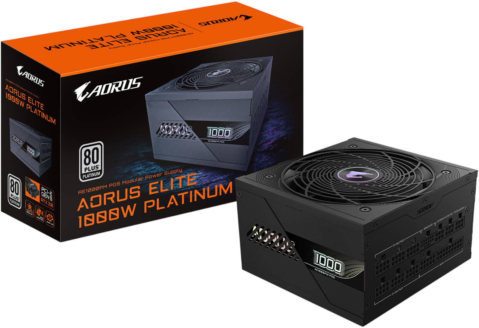 GIGABYTE AORUS ELITE P1000W 1000W 80 PLUS Platinum Fully Modular PCIe 5.0 Power Supply Black