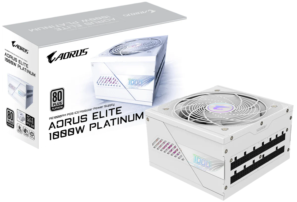 GIGABYTE AORUS ELITE P1000W White 1000W 80 PLUS Platinum Fully Modular PCIe 5.0 Power Supply