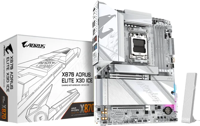 GIGABYTE X870 AORUS ELITE X3D ICE Motherboard – AMD X870 AM5 ATX DDR5 PCIe 5.0 WiFi 7 Gaming Motherboard White