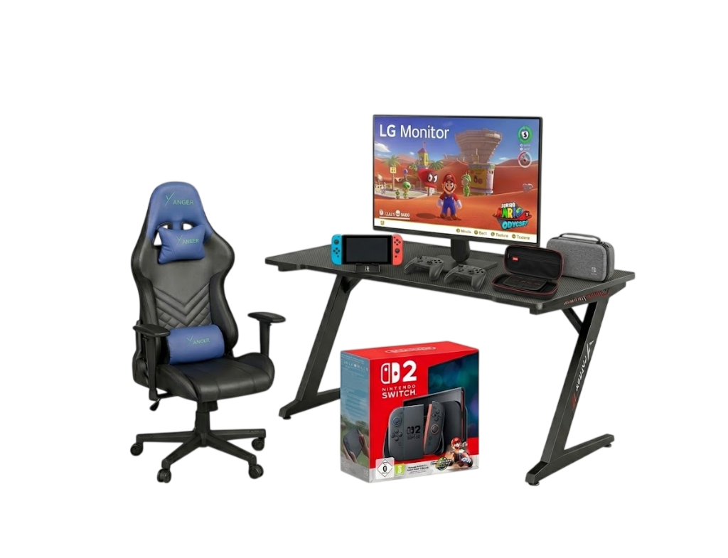 Nintendo Switch 2 Ultimate Gaming Setup Bundle – Switch 2 Console, Pro Controller, Storage Case, LG 23.8" 120Hz IPS Monitor, XANDER X-MAX Gaming Chair & XIGMATEK Apex Two RGB Gaming Desk