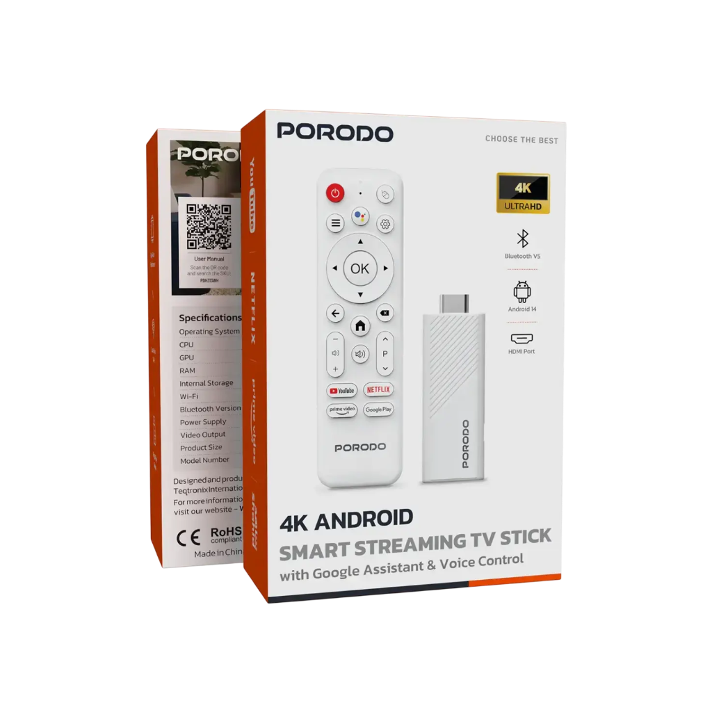 Porodo PDH313 4K Android Smart TV Stick – Google Assistant