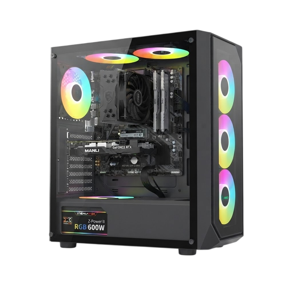 Intel Core i5 12400F Gaming PC – Manli RTX 3050 6GB, 16GB DDR4, 512GB NVMe, Air-Cooled