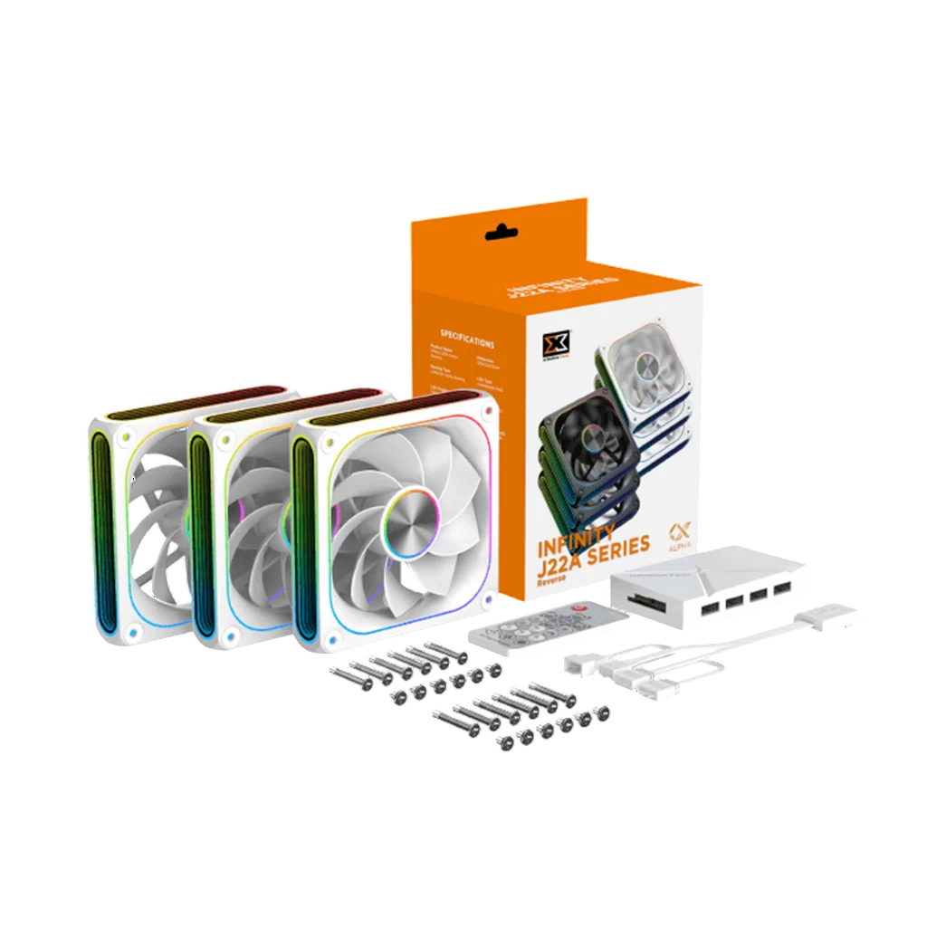 XIGMATEK INFINITY J22A ARCTIC 120mm ARGB Case Fan Kit – 3-Pack with Controller & Remote – White