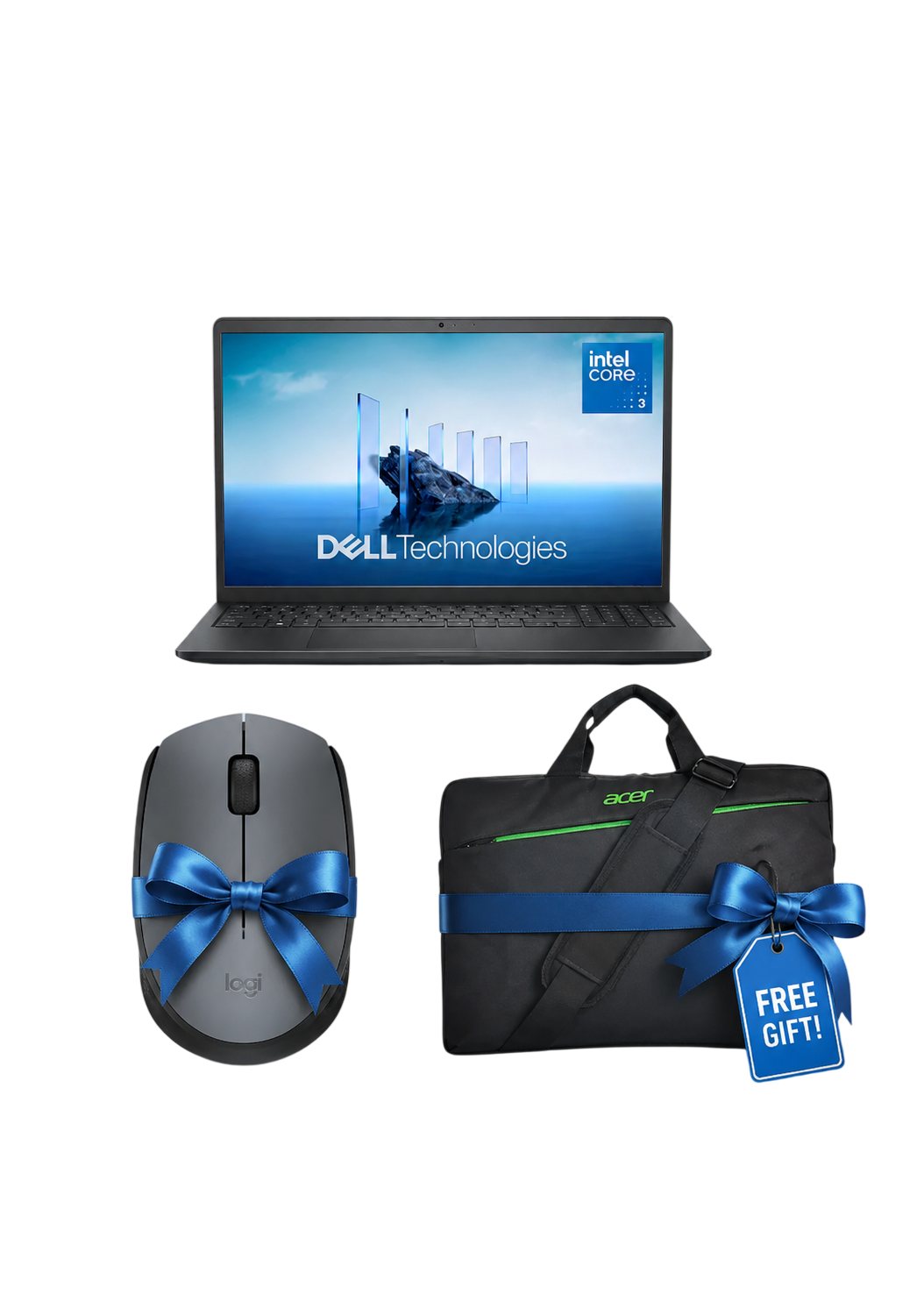 Dell 15 DC15250 Laptop Bundle – Intel Core i3-1305U, 8GB RAM, 512GB SSD, 15.6” FHD + Acer 14” Laptop Bag + Logitech M170 Wireless Mouse
