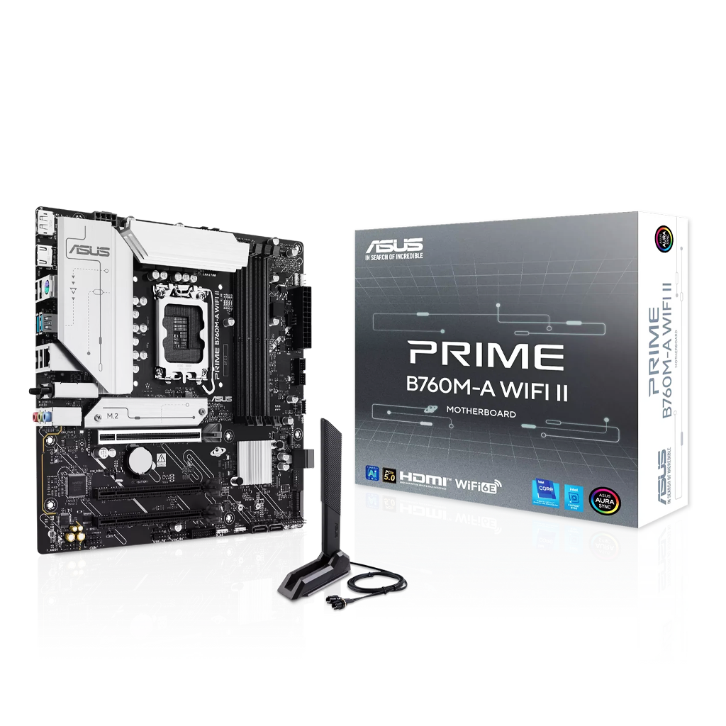 ASUS PRIME B760M-A WIFI II Micro-ATX Motherboard – LGA 1700, DDR5, Wi-Fi 6E