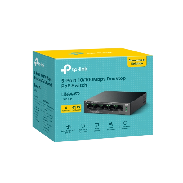 TP-LINK LS105LP 5-Port 10/100Mbps Desktop Switch with 4-Port PoE