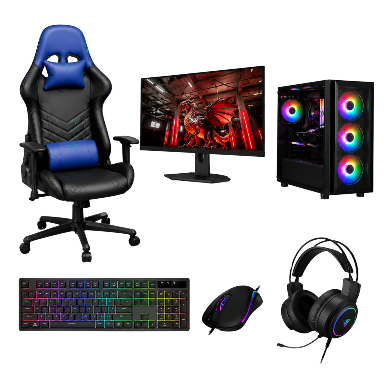 Intel Core i5-12400F Gaming PC Bundle – RTX 5050 8GB | 16GB DDR4 | 1TB NVMe SSD + 24” 200Hz Monitor + Gaming Desk & Chair