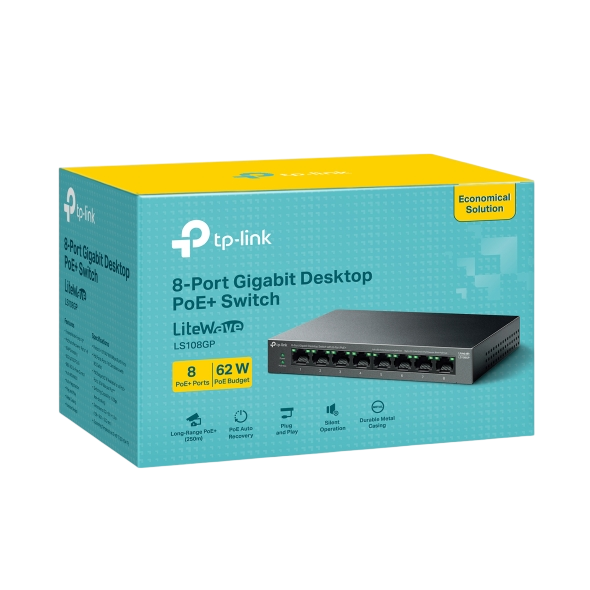 TP-LINK LS108GP 8-Port Gigabit Desktop Switch with 8-Port PoE+