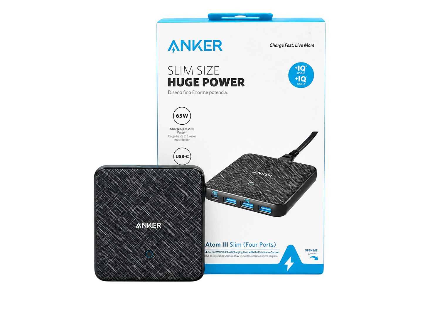 Anker PowerPort Atom III Slim 63W GaN Charger – A2046 | 4-Port Ultra-Slim Desktop Fast Charging Station with Dual USB-C & USB-A for Laptop, Phone & Tablet Charging