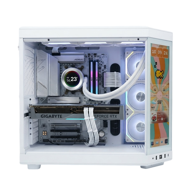 AMD Ryzen 7 9800X3D White Gaming PC – RTX 5070 EAGLE OC ICE, 32GB DDR5 6000 CL30, HYTE Y70 Touch Infinite