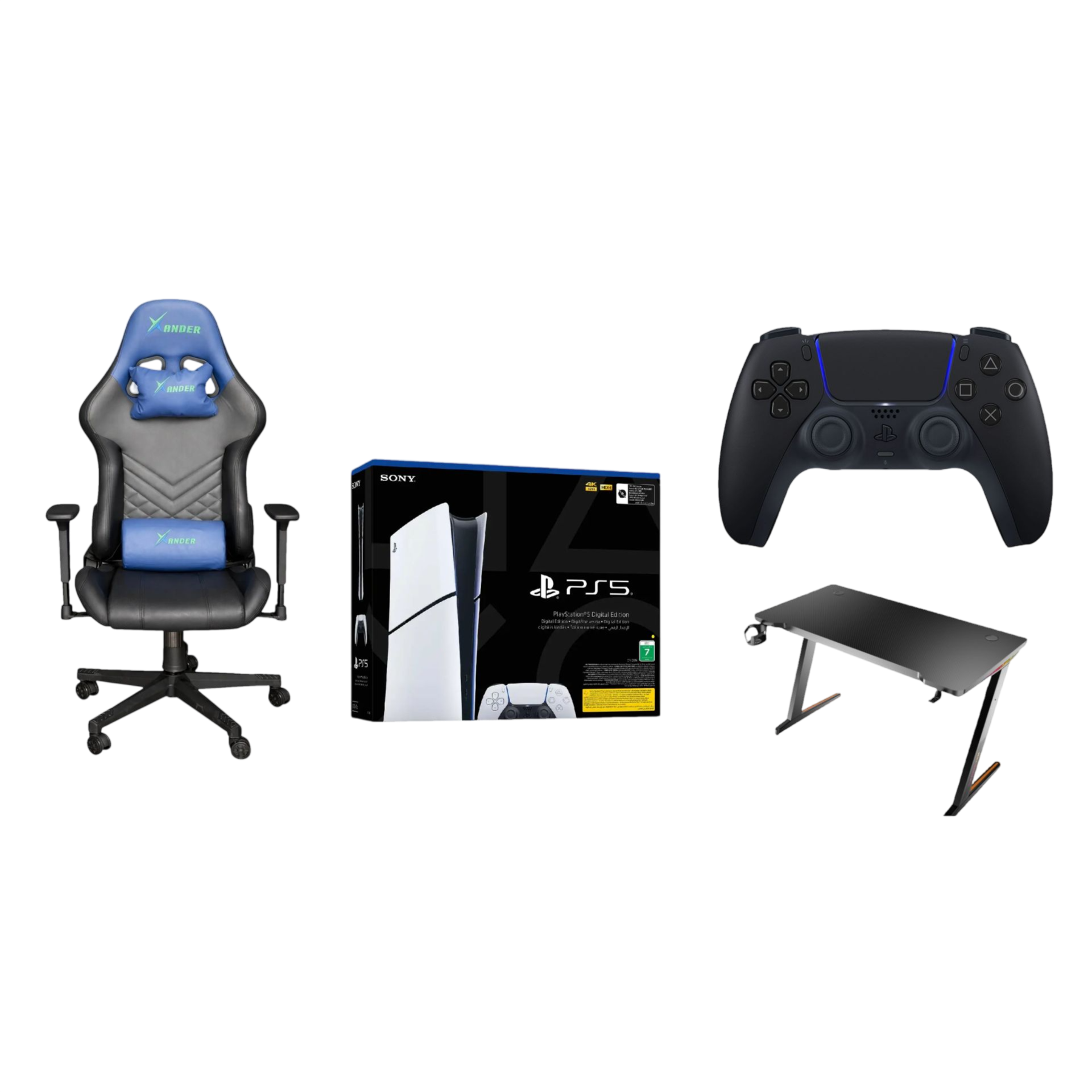 Sony PlayStation 5 Slim Digital Edition Bundle – 825GB Console + DualSense Controller + Gaming Desk & Chair Setup
