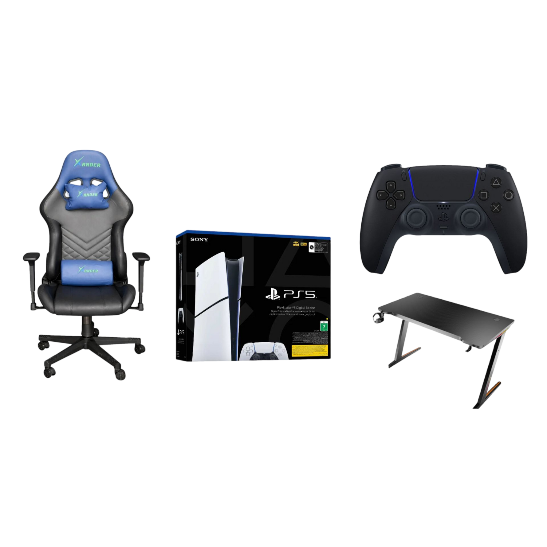 Sony PlayStation 5 Slim Digital Edition Bundle – 825GB Console + DualSense Controller + Gaming Desk & Chair Setup