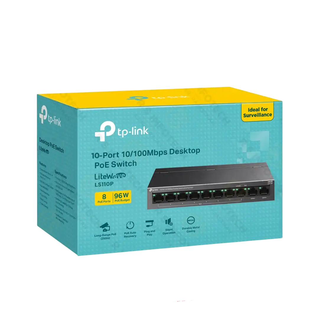 TP-Link LS110P 10-Port 10/100Mbps Desktop Switch with 8-Port PoE+