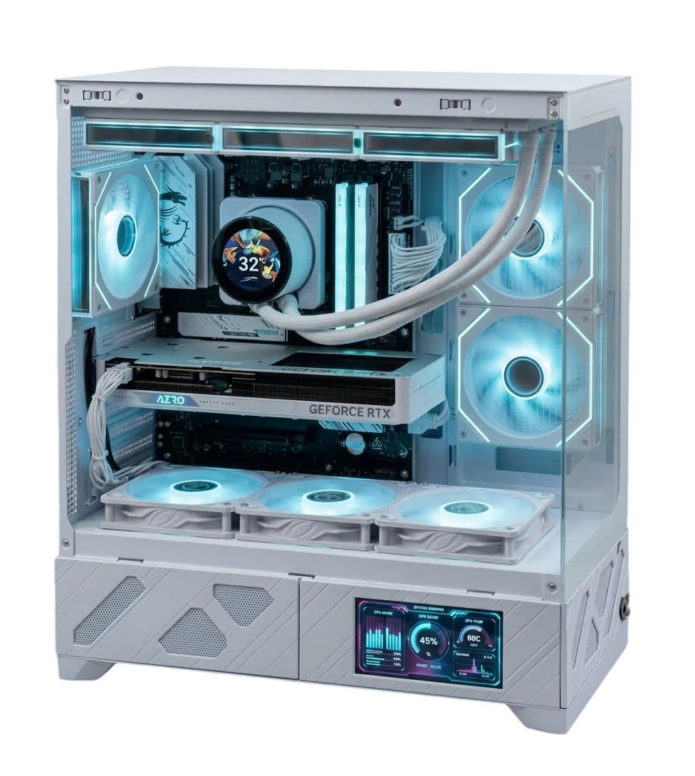 AMD Ryzen 5 9600X Gaming PC Bundle – RTX 5060 OC 8GB | 32GB DDR5 6000MHz | 1TB NVMe SSD + 27” WQHD 320Hz White Gaming Setup