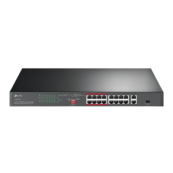 TP-LINK TL-SL1218P 16-Port 10/100 Mbps + 2-Port Gigabit Rackmount Switch with 16-Port PoE+