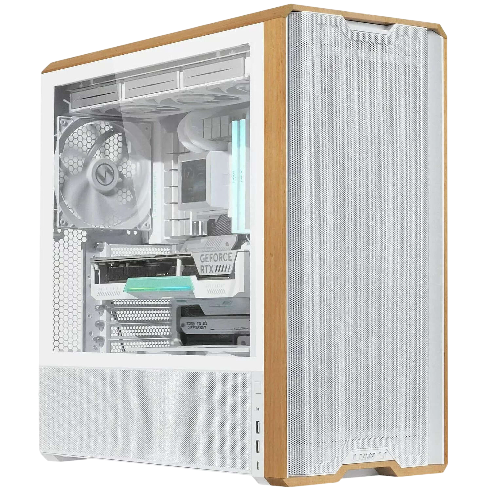 AMD Ryzen 7 9800X3D Gaming PC – RTX 5070 AERO 12GB, 32GB DDR5, 1TB NVMe, 360mm LCD Liquid Cooling, Lian Li Lancool 217 White/Wood