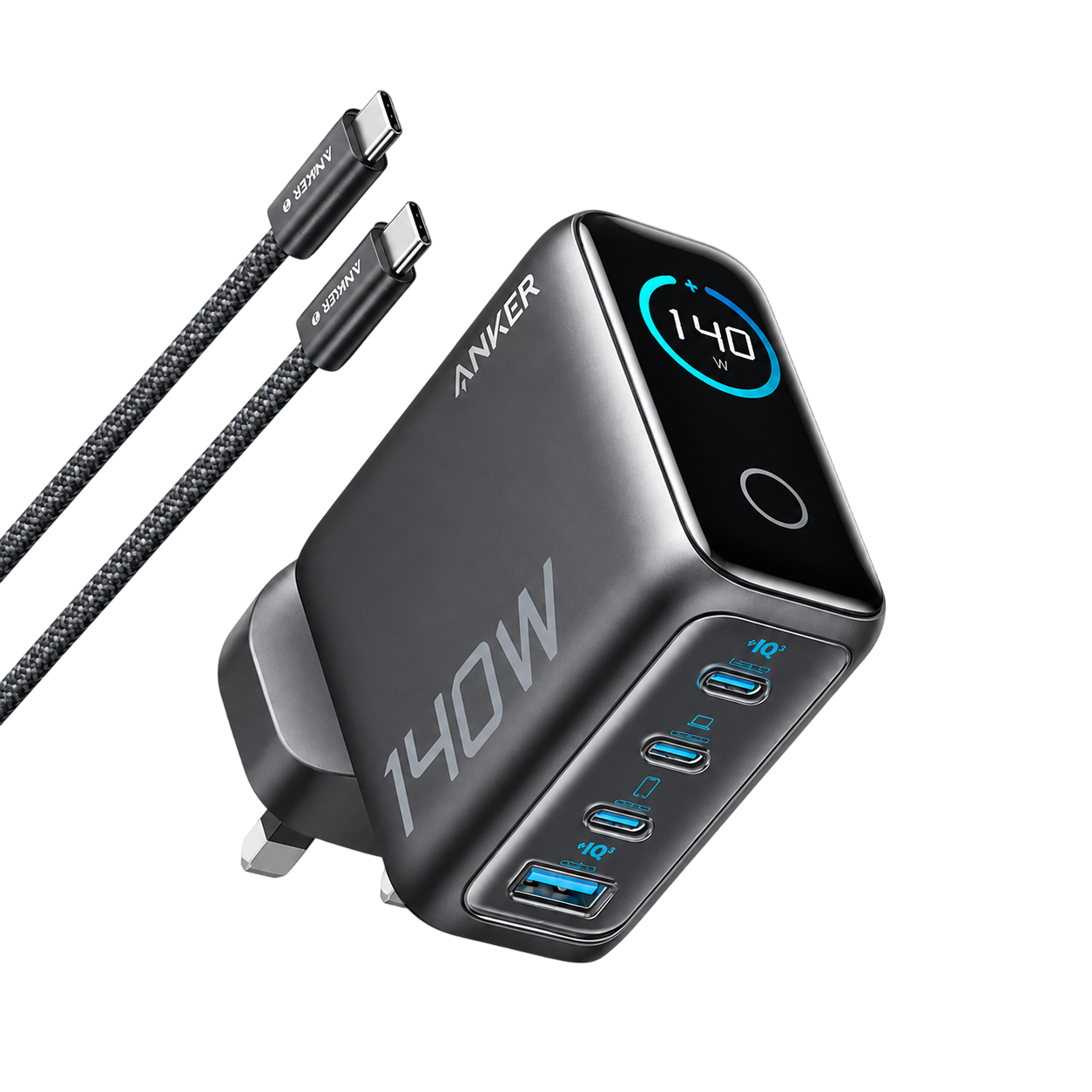 Anker 140W 4-Port GaN Charger B2697KZ1 – USB-C PD 3.1 Desktop Fast Charger with USB-C Cable