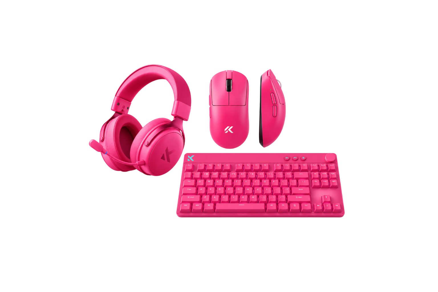 MCHOSE Rose Red Gaming Combo – A7 V2 Ultra Wireless Mouse, MIX87 Hall Effect Keyboard & V9 Pro Wireless Headset