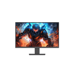 A black Dell Precision gaming monitor displaying a futuristic armored character with glowing orange details against a blue and orange sci-fi background. The monitor is shown from a front-facing angle on a solid white background.