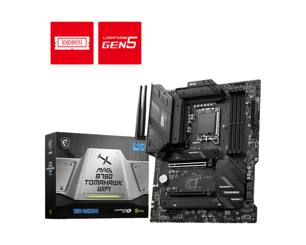 MSI MAG B760 TOMAHAWK WIFI ATX Motherboard – Intel LGA1700, DDR5, WiFi 6E, PCIe 5.0