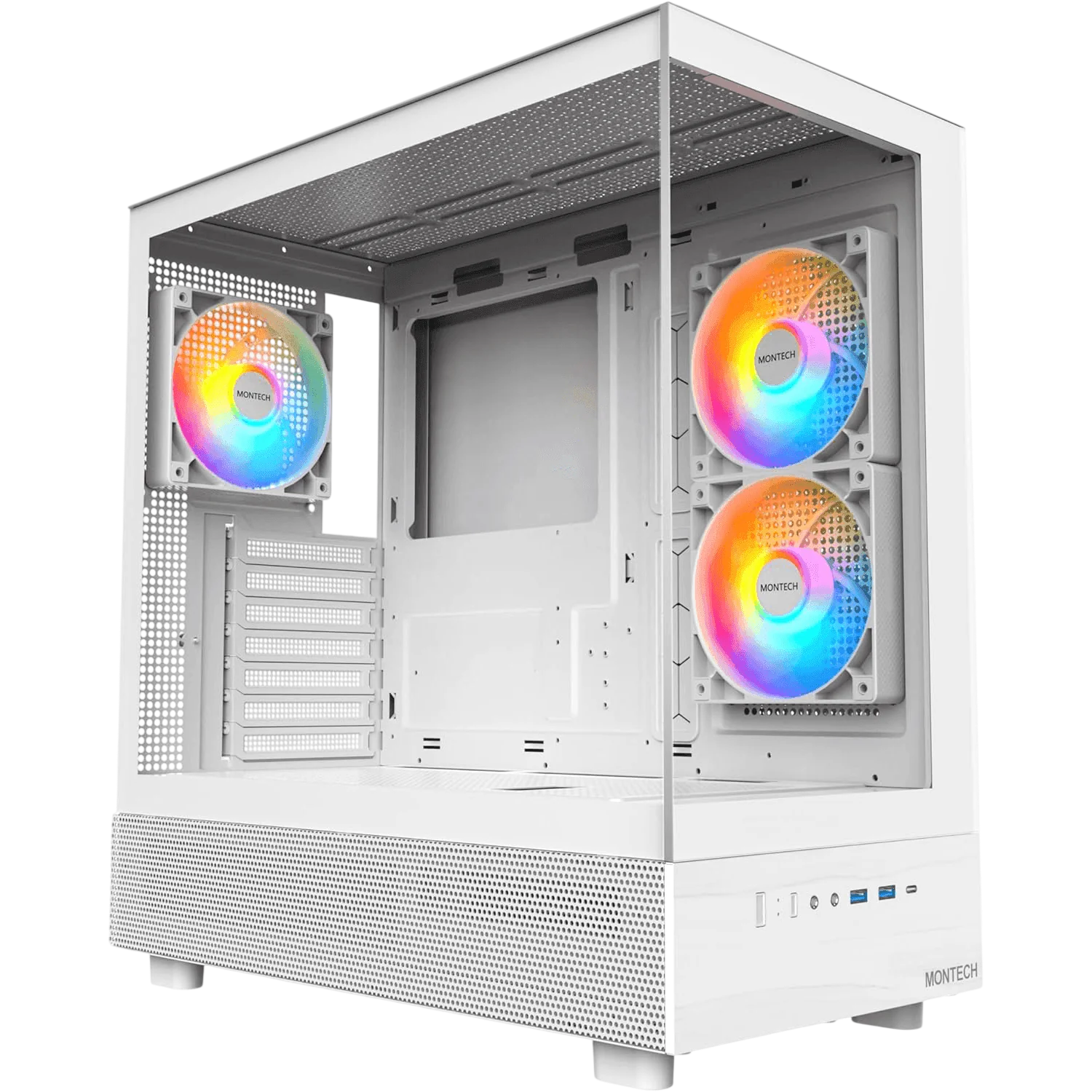 MONTECH XR White ATX Mid-Tower PC Case – Dual Tempered Glass, ARGB Fans, USB-C, High Airflow Gaming Case