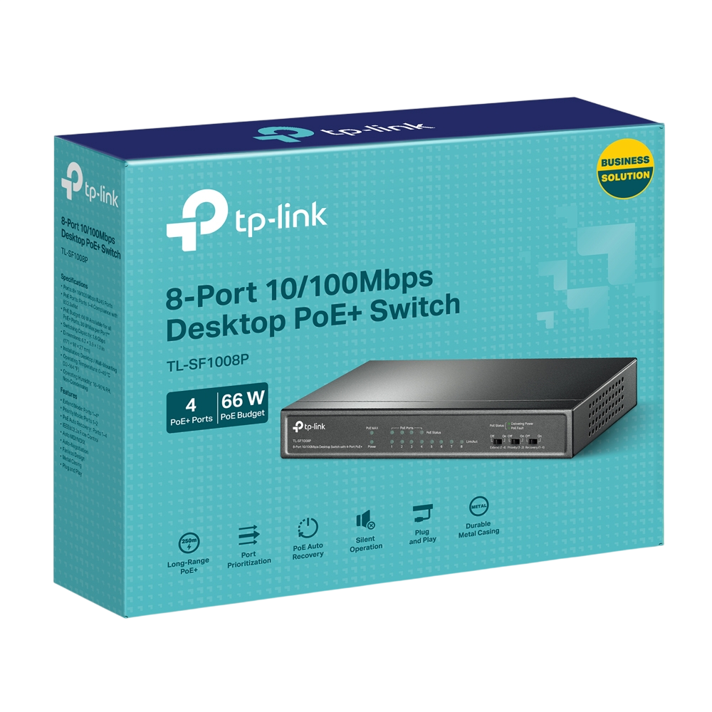 TP-LINK TL-SF1008P 8-Port 10/100 Mbps Desktop Switch with 4-Port PoE+