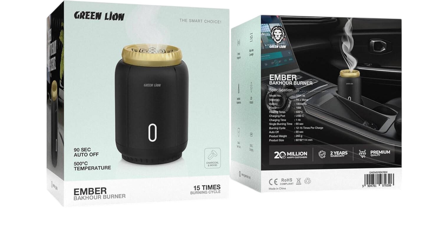 Green Lion Ember Bukhoor Burner GBR-46 Black – Rechargeable Electric Incense Burner