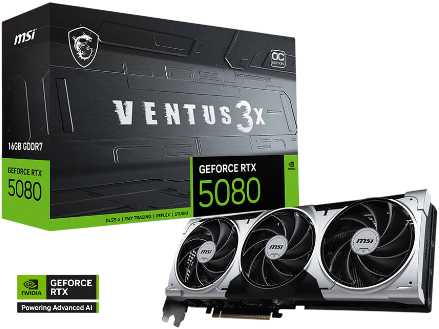 MSI GeForce RTX™ 5080 Ventus 3X OC 16GB GDDR6 Graphics Card