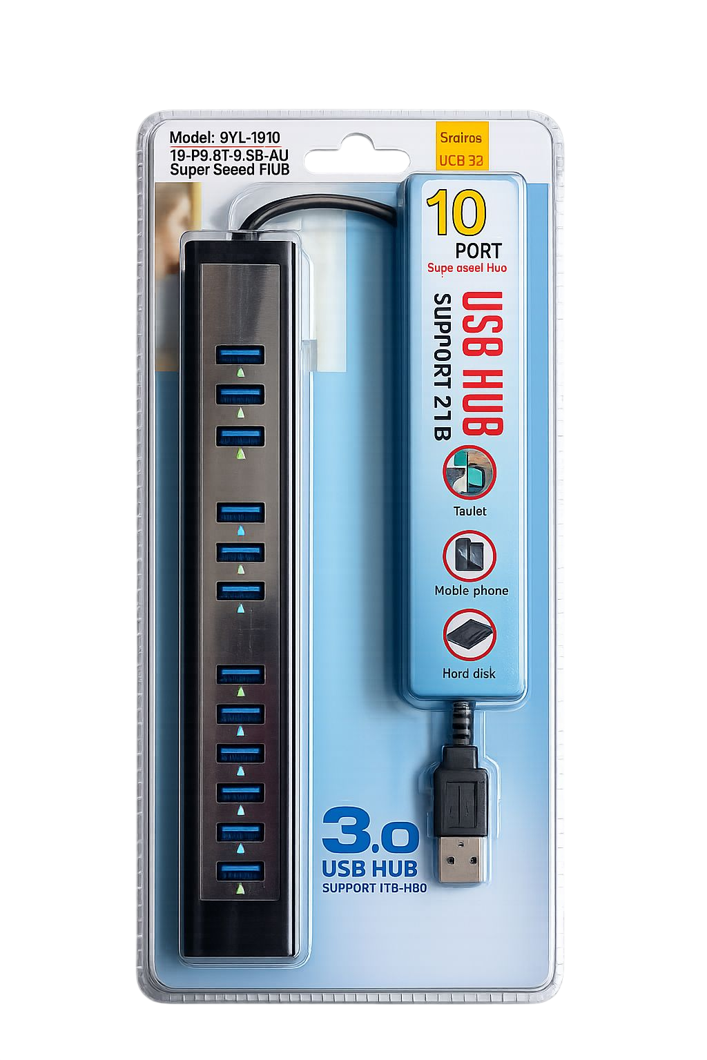 BYL-1910 10-Port USB 2.0 High-Speed USB Hub
