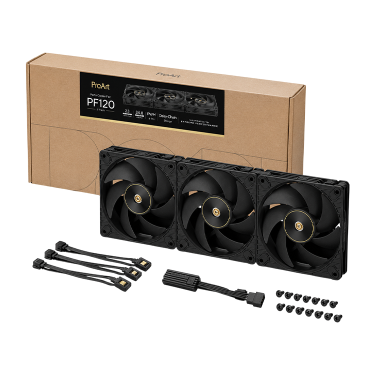 ASUS ProArt PF120 ARGB PWM Case Fan Triple Pack – Black 120mm High-Performance Cooling Fans (3-in-1)