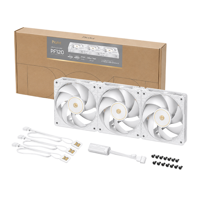 ASUS ProArt PF120 ARGB PWM Case Fan Triple Pack – White 120mm High-Performance Cooling Fans (3-in-1)