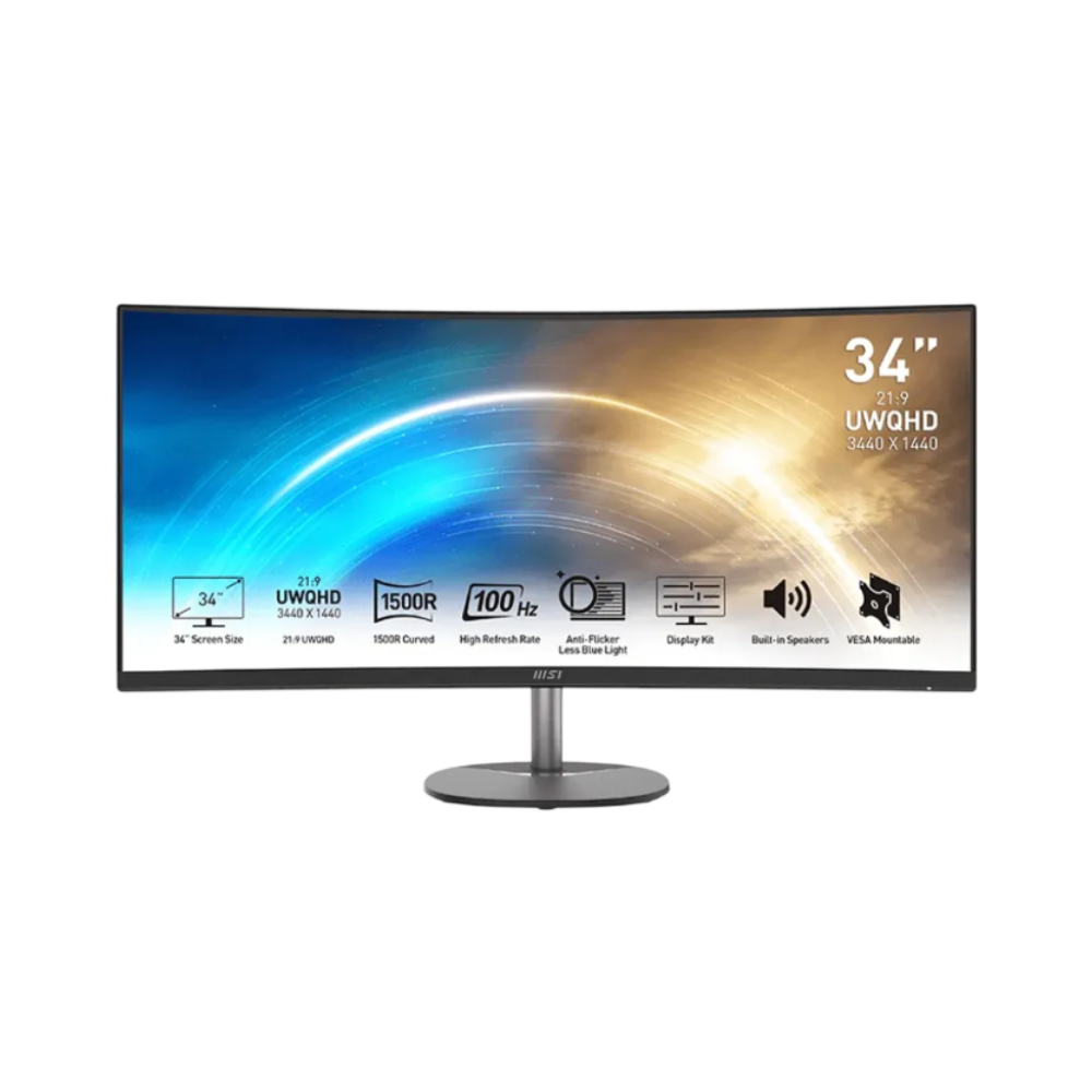 MSI PRO MP341CQ 34-Inch Curved UWQHD VA 100Hz Monitor – 1ms MPRT, FreeSync, Built-in Speakers