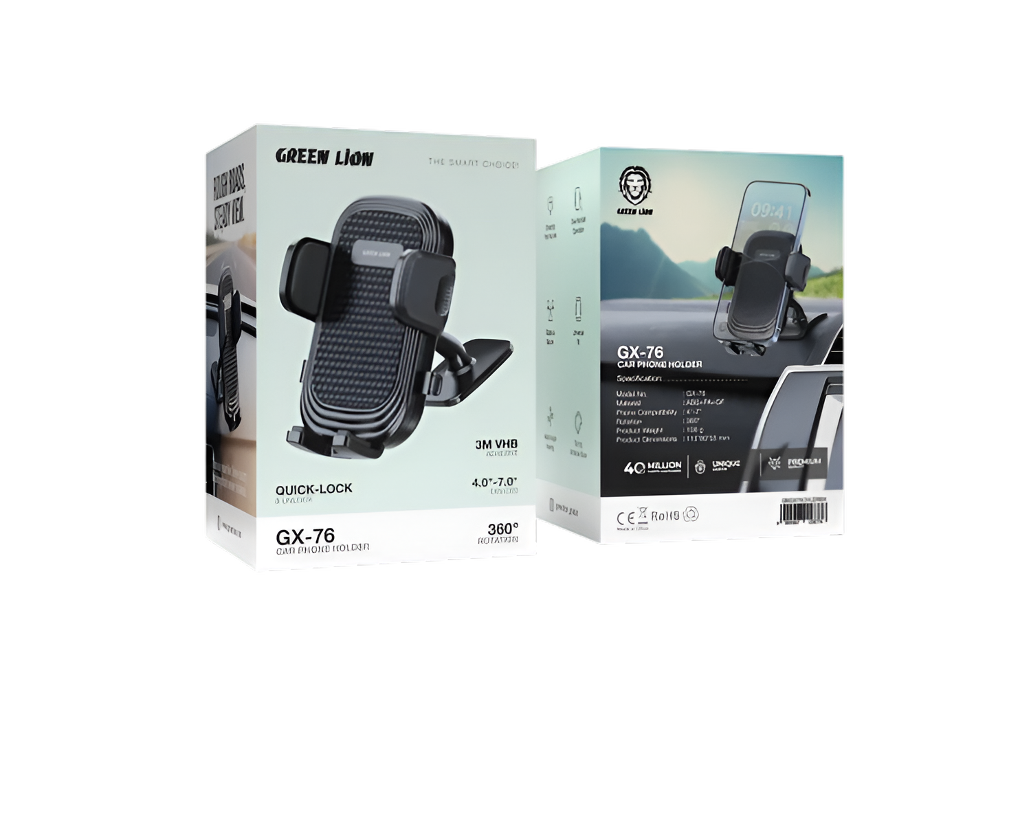 Green Lion GX-76 Car Phone Holder – Quick Lock & Unlock 360° Rotating Dashboard & Air Vent Mount