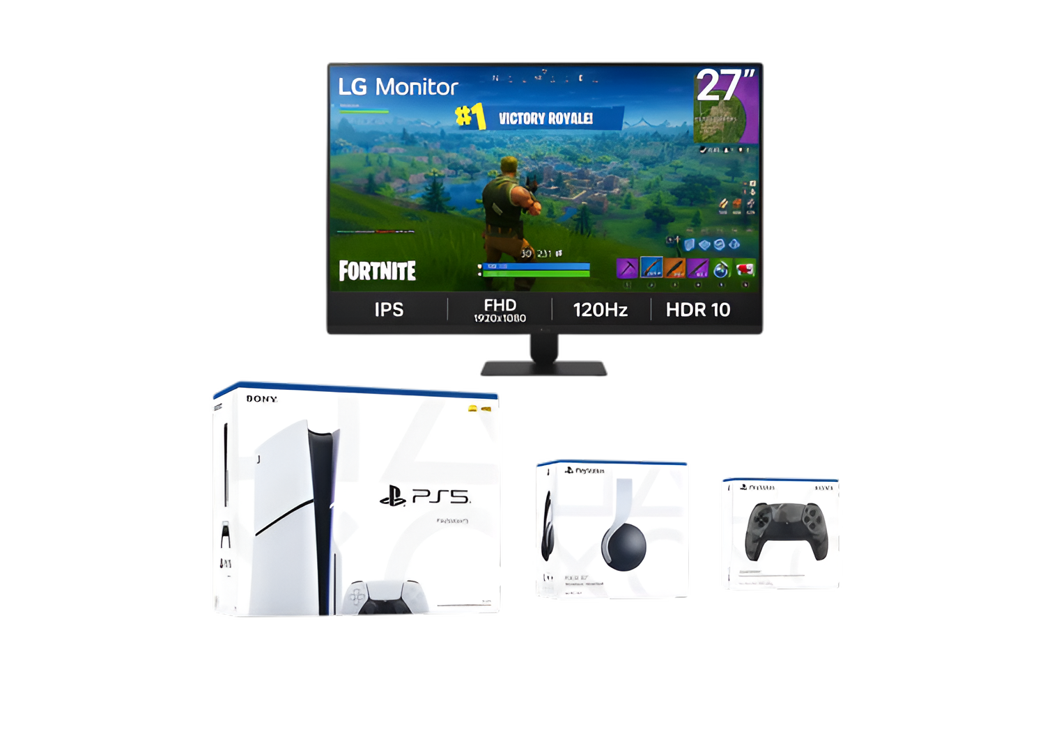 Sony PlayStation 5 Slim Gaming Bundle – PS5 Slim Standard Disc Edition 1TB, DualSense Wireless Controller, Pulse 3D Wireless Headset & LG 27" FHD IPS 120Hz Monitor