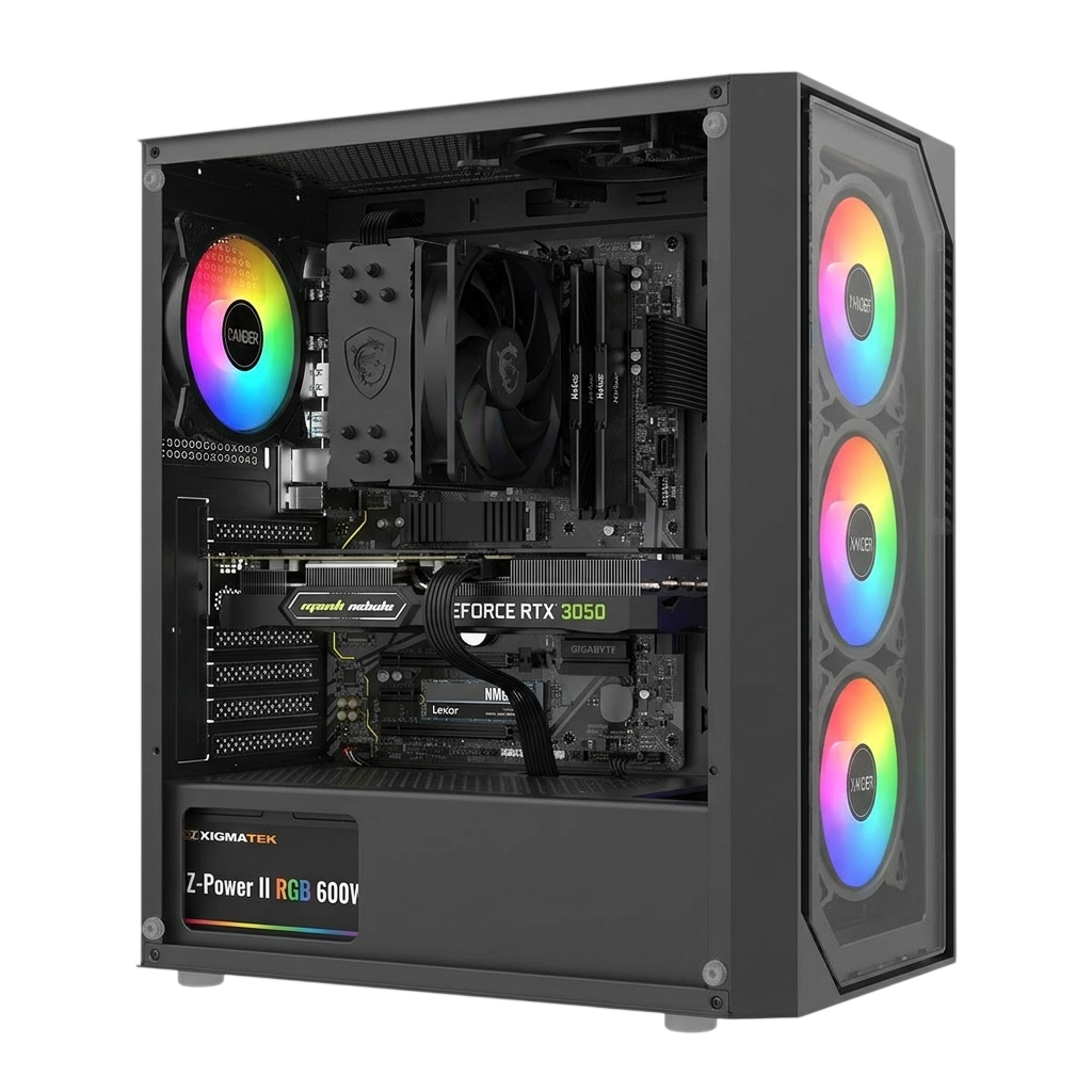 Intel Core i5 12400F Gaming PC – Manli RTX 3050 6GB, 16GB DDR4, 512GB NVMe, Air-Cooled