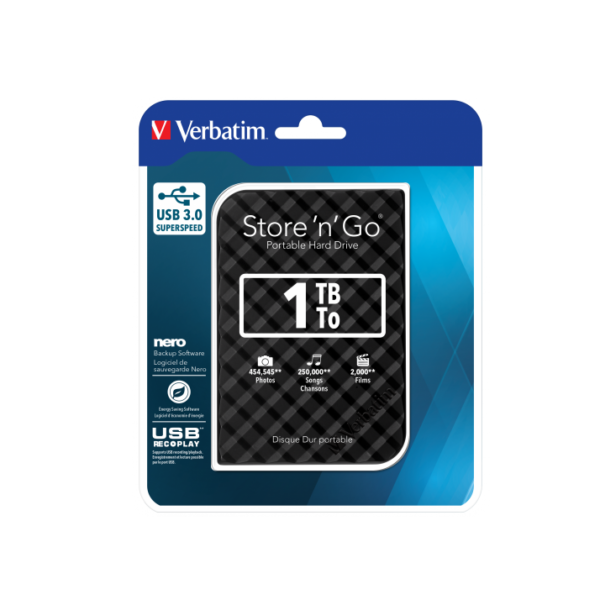 VERBATION STORE 'N' GO USB 3.0 PORTABLE HARD DRIVE 1TB