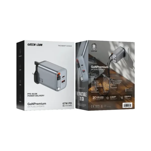 GREEN LION GAN PREMIUM UK PLUG WALL CHARGER 40W