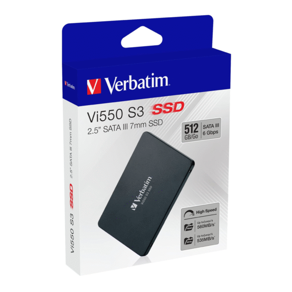Verbatim Vi550 S3 – 512 GB SATA III SSD (2.5″ × 7 mm)